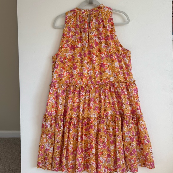 Ann Taylor Floral Tiered High Neck Shift Knee Length Dress Yellow Pink Size L - Picture 6 of 7